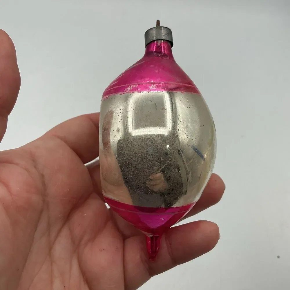 Vintage Mercury Glass Reflector Christmas Ornament Pink Silver Indent 4”